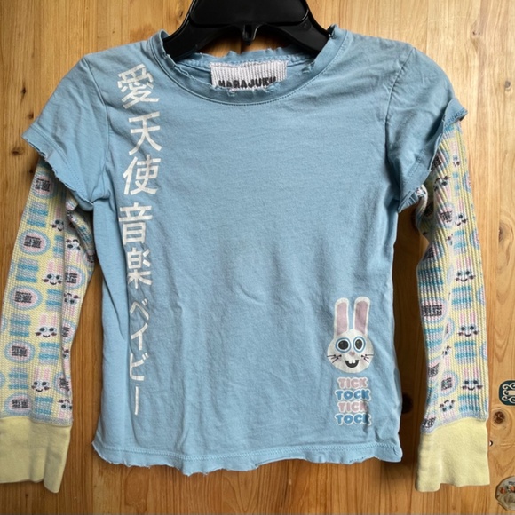 HARAJUKU LOVERS Vintage Gwen Stefani Debut Solo Tick Tock Bunny Thermal Tee RARE